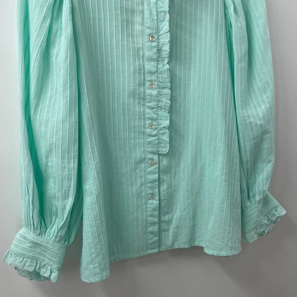 NWT Antik Batik S / 38 Yvonne Blouse Top Light Aqua Long Sleeve Ruffle Collar - Picture 5 of 14